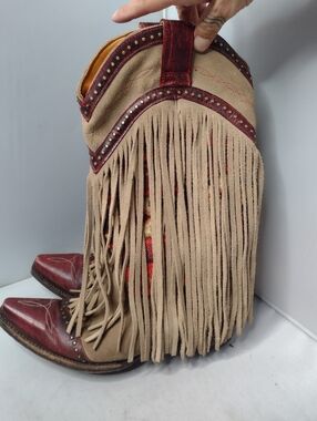 Old Gringo Women's Fringe Suede Aztec Cowboy Boots 9.5 B Tan Western Southwest